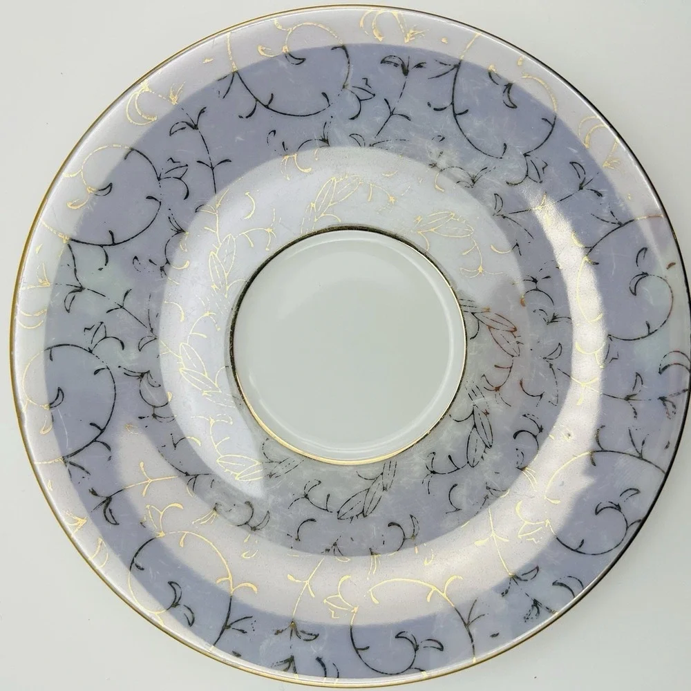 Norleans Teacup Saucer Set Lavender Gold Scroll Porcelain Japan Vintage Tea Cup